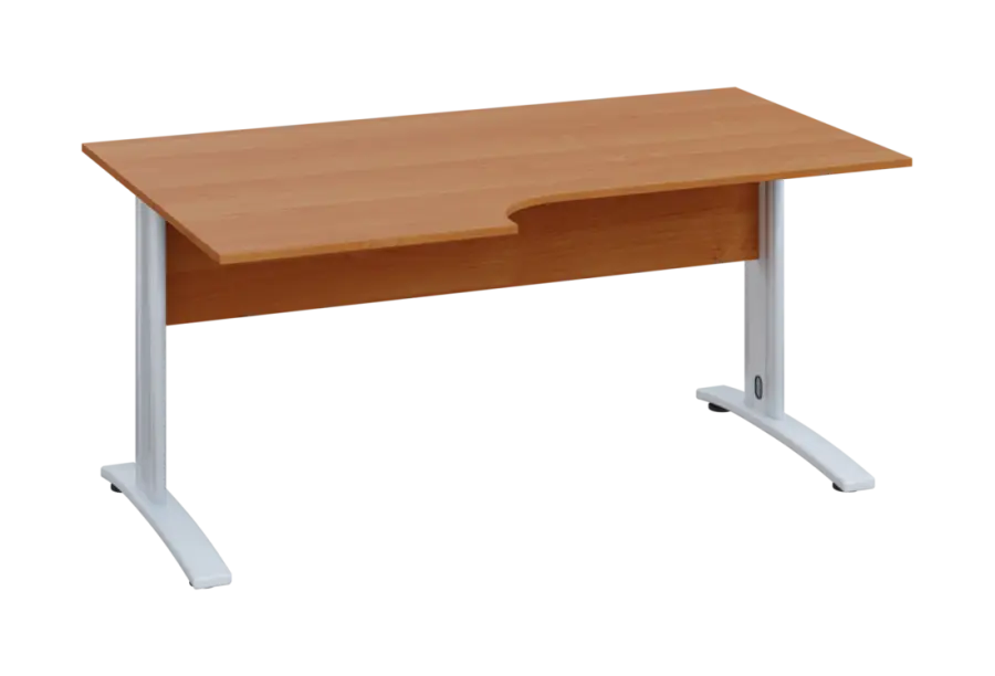 ERK 18 - 166 stůl kancelářský, rohový, levý, kovová podnož bílá, deska 18 mm, široký 1600 mm, olše jantar